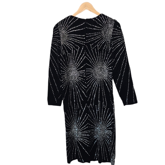 Vintage RICKI LANG For NUIT Dress Sheath Black Velvet Sparkly Embellishments - Picture 2 of 8